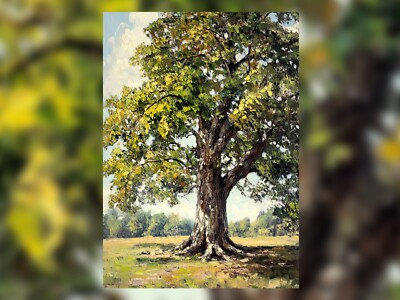 Eichenlandschaft Ölgemälde 5''x7'' Druck auf mattem Papier | Natur Wandkunst