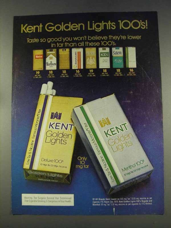 kent golden light cigarettes 1977 Kent Golden Lights 100's Cigarettes Ad