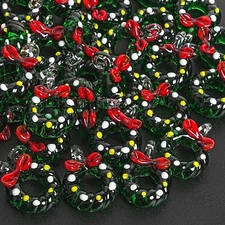 26X19MM Handmade Glass Green Lampwork Christmas Beads Garland Loose Beads /5Pcs