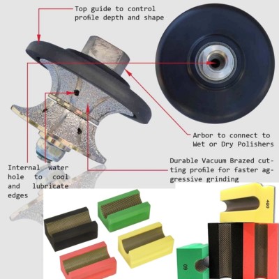 Diamond Full Bullnose 3/4'' Router Bit V20 Hand Polishing Pad Granite Marble edge