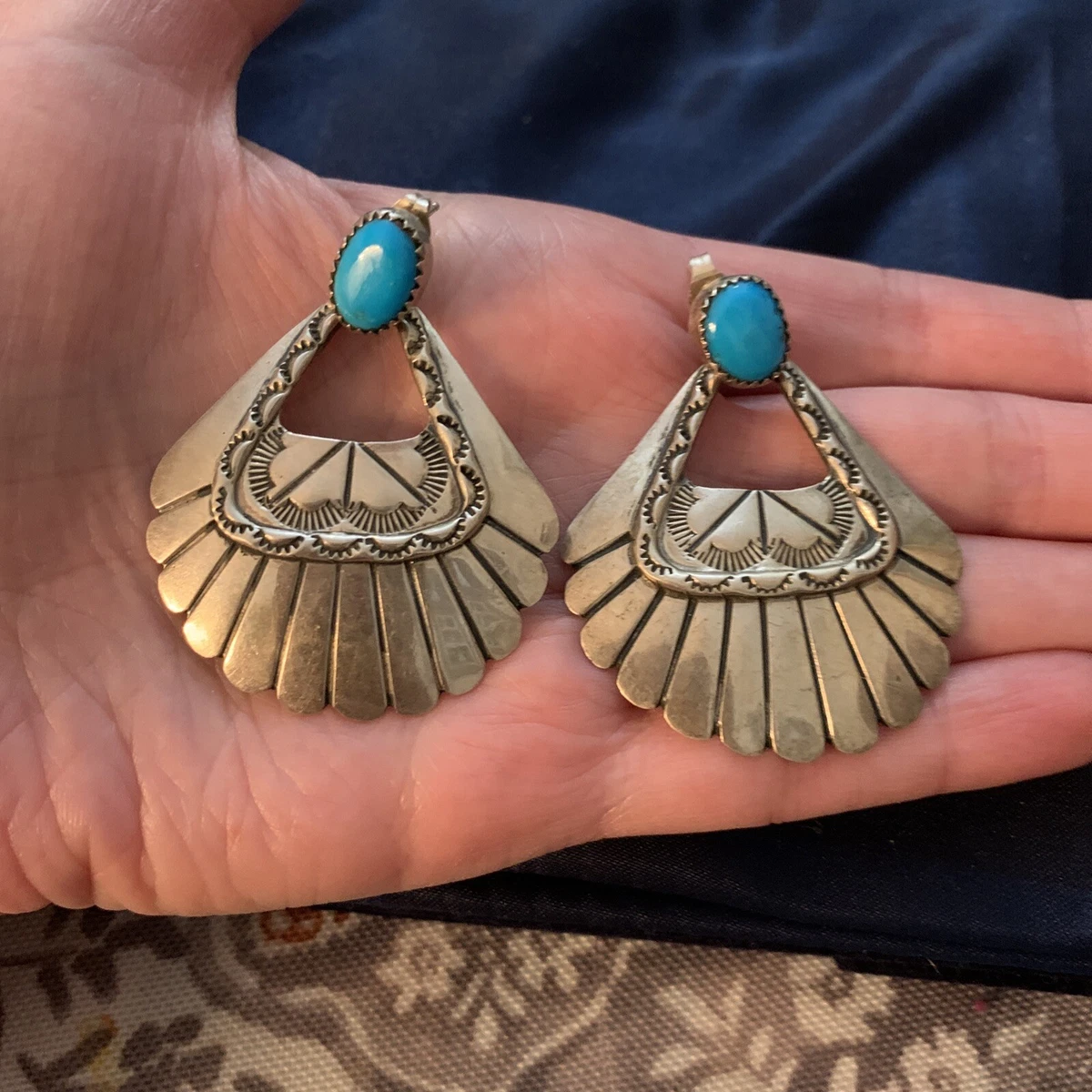 925 RB RUNNING BEAR NAVAJO STERLING TURQUOISE SLIDER NATIVE