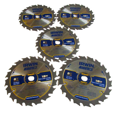 Irwin 24020 Marathon 6-1/2'' Framing Ripping 18 Tooth Circular Saw Blade QTY 5