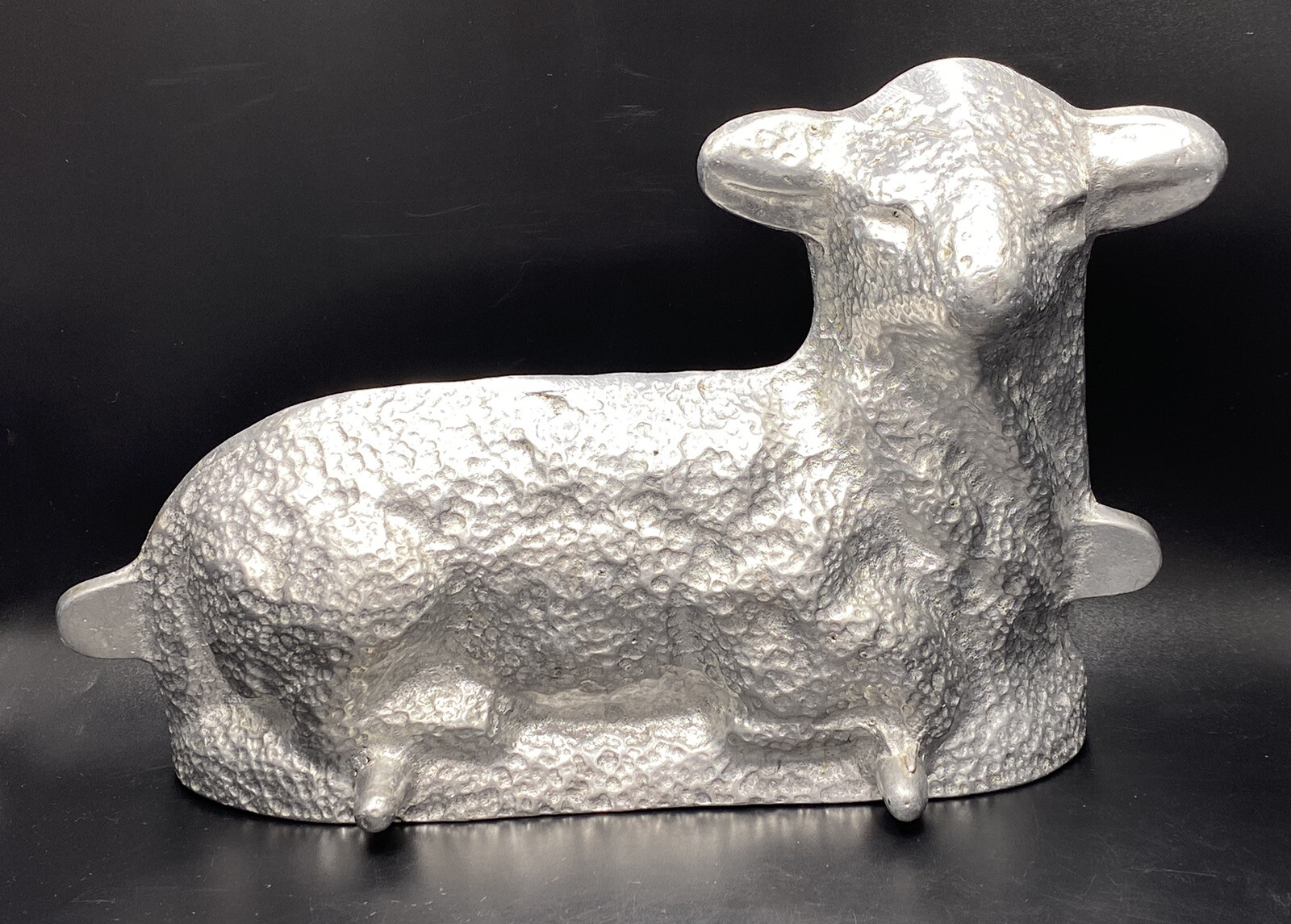 Vintage Renalde Cast Aluminum Lamb Cake Mold Silver Textured FRONT ONLY