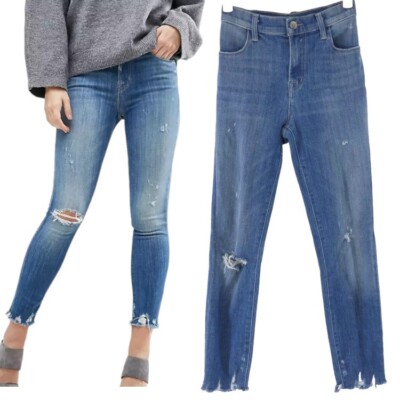 J Brand Jeans Alana Fantasy Blue Denim Skinny Ankle Ripped High Rise Slim 22