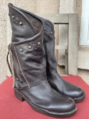 Coolway Brown Leather Studded Moto Boots EU 38 US 7 | eBay