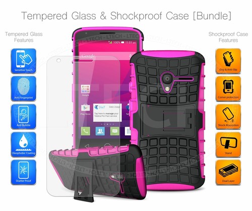 Shockproof Kickstand Case for Vodafone First 6 & Tempered Glass Screen Protector - Picture 3 of 73