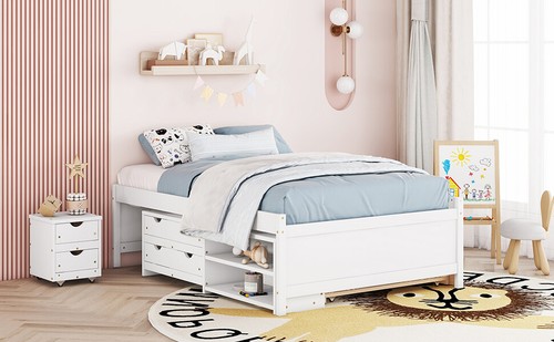Full Size Storage Bed , Solid Wood Bed with Trundle, Under bed Storage Box of 2 - Picture 11 of 12