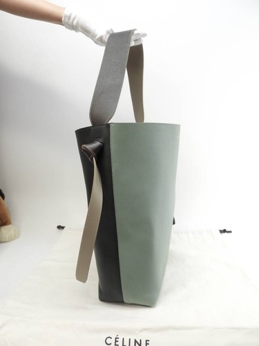 Celine Green bicolor Twisted Cabas Leather Semi-Shoulder Bag Hobo Tote ...