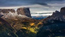 Landscape dolomites mountains forest clouds valley Custom Gaming Mat Desk