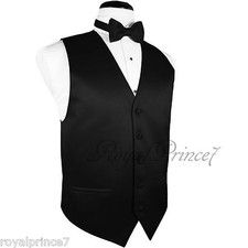 BLACK Solid Tuxedo Suit Dress Vest Waistcoat  Butterfly Bowtie Prom Wedding 10B