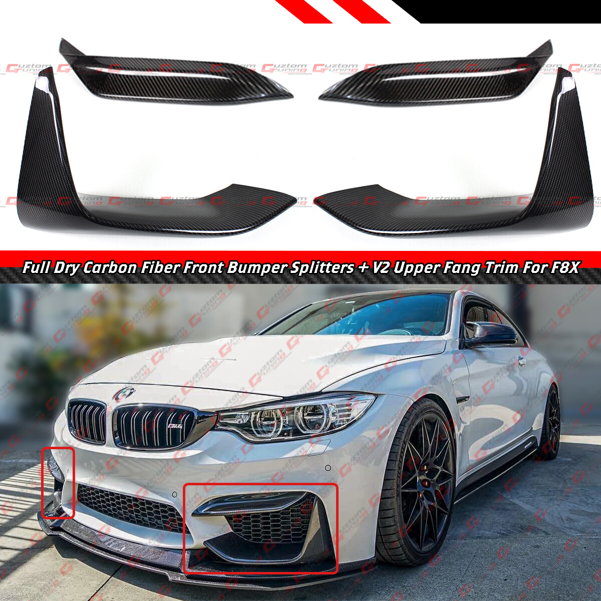 For 15-19 BMW F8X M3 M4 Carbon Fiber Front Lower Splitter + V2