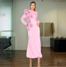 Women's Fashion Round Neck Flowe Long Sleeve Hip Package Evening Dress 306