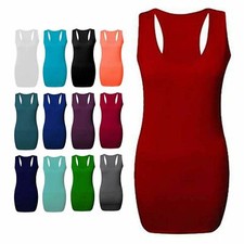 New Ladies Long Racer Back Bodycon Muscle Vest Women Gym Maxi Top UK Size 8-26