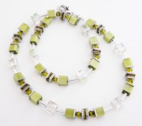 Halskette Collier WüRfel Cat Eye Kristallglas Oliv GrüN Strass 542C