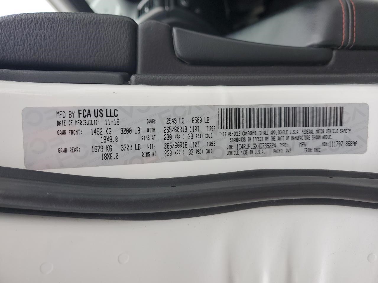 Used Front Left Seat Belt Front fits: 2017 Jeep Grand cherokee bucket seat drive