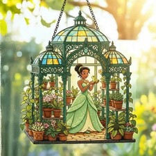 Tiana in Greenhouse Acrylic Suncatcher, Princess and the Frog Window Hanging, Fl