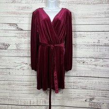 Nine West Dress Womens Size XL Burgundy Velour V Neck Belt Long Sleeve Holiday