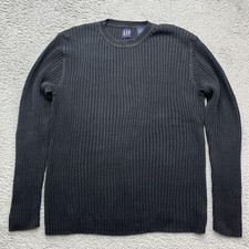 Gap Ribbed Sweater Mens L Vintage 90s Hong Kong Black Chunky Knit Cotton Preppy