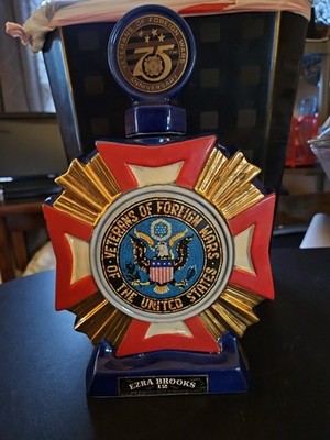 1973 Ezra Brooks Veterans of Foreign Wars 75th Anniversary Bourbon Decanter