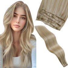 LaaVoo Hand Tied Weft Hair Extensions Human Hair Blonde Silky Straight 16 Inch