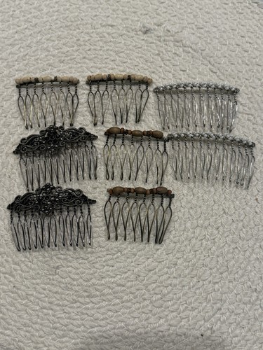Vintage Decorative Hair Combs Ornate Filigree Beads Pearls Lot Of 4 Pairs