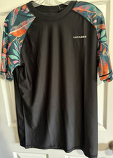 Vayager Medium Short Sleeve Rash Guard Swim Shirt Black Floral Sleeves L