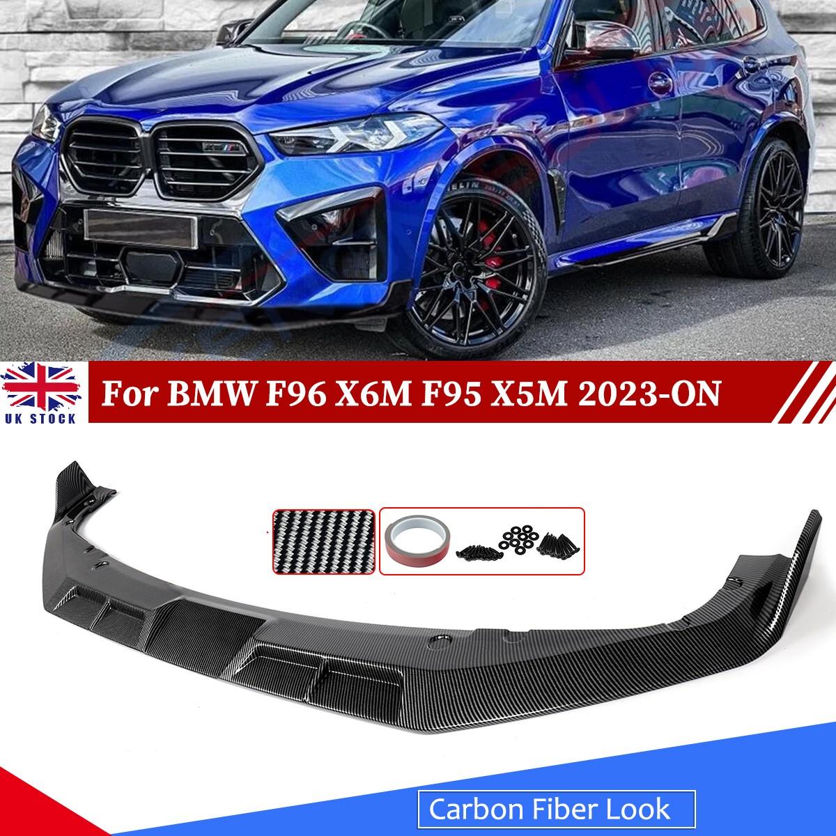 For 2023+ BMW X5M F95 F96 X6M FRONT BUMPER SPLITTER SPOILIER LIP CARBON LOOK ABS