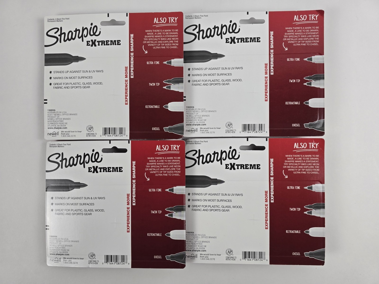 16 Sharpie Extreme Permanent Markers Black Fine Point - (4 Packs of 4) - NEW