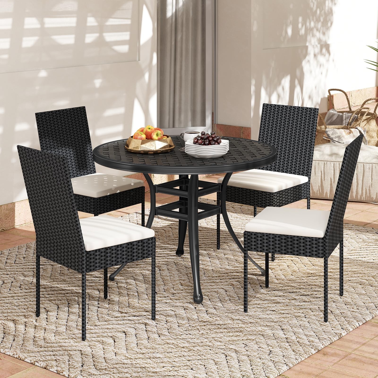 Wicker Patio Dining Chairs Set of 2, Outdoor Rattan Cushioned Chairs with Met... thumbnail 4