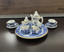 Dollhouse Miniature Porcelain Coffee Tea Pot Set - Cups Saucers etc. - 11 pcs.
