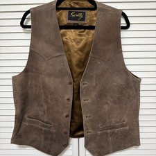 Scully Men's Full Leather Western Rancher Frontier Vest Brown Size 44