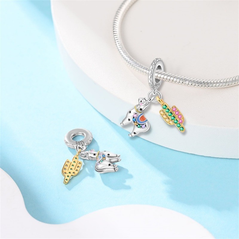 KUNSIR 925 Sterling Silver Charm For Bracelet Alpaca Llama Animal Charm Pendant