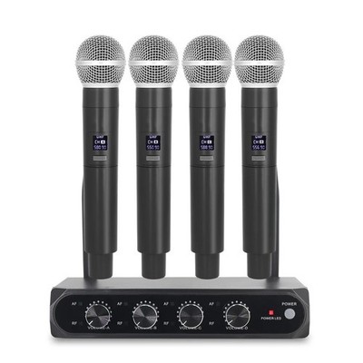 Professionelles kabelloses 4-Kanal-UHF-Mikrofonsystem mit 4 Mikrofonen kabellosem Handgerät UK