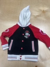 Disney Minnie Mouse Jacket Girls Size 3T Red Black Letterman Button Up Hoodie