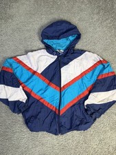 Vintage Sears Active Wear Jacket Mens M Blue Windbreaker Hooded Lined Full Zip