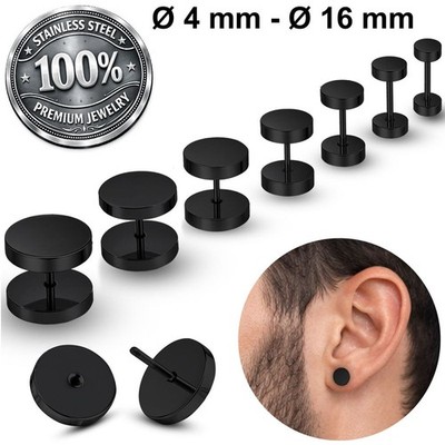 Ohrstecker mit Schraubverschluss Edelstahl 316L Schwarz 4 16mm Fake Plug Tunnel