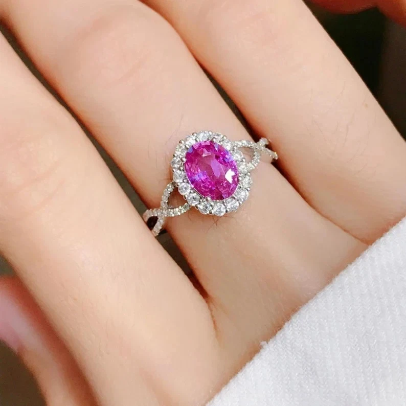 2.60 Ct Oval Natural Ruby & Diamond Wedding Ring 14K White Gold Size 6.5 - Image 4 of 4