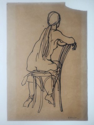 Figure Drawing, Woman, Ink Brush, 18'' x 12'' Glazier (Listed Artist) Signed, 1959