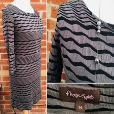 Phase Eight Size 14 Black Grey Striped Dress Stretchy Spring Excellent S6