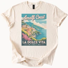 Amalfi Coast Italy Graphic T Shirt La Dolce Vita Coastal Art Tee