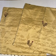 2 French Rooster Country Style Pillow Gold Yellow Script Covers Throw 22  Square