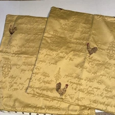 2 French Rooster Country Style Pillow Gold Yellow Script Covers Throw 22” Square