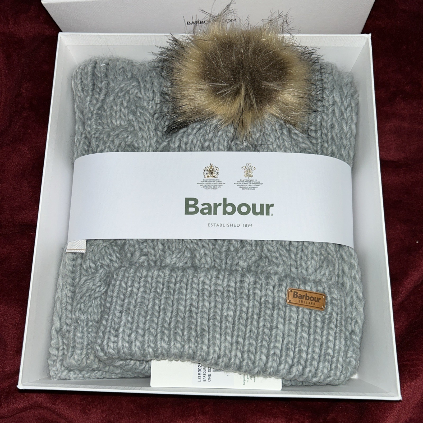 Barbour Grey Bobble Gray & Scarf Set