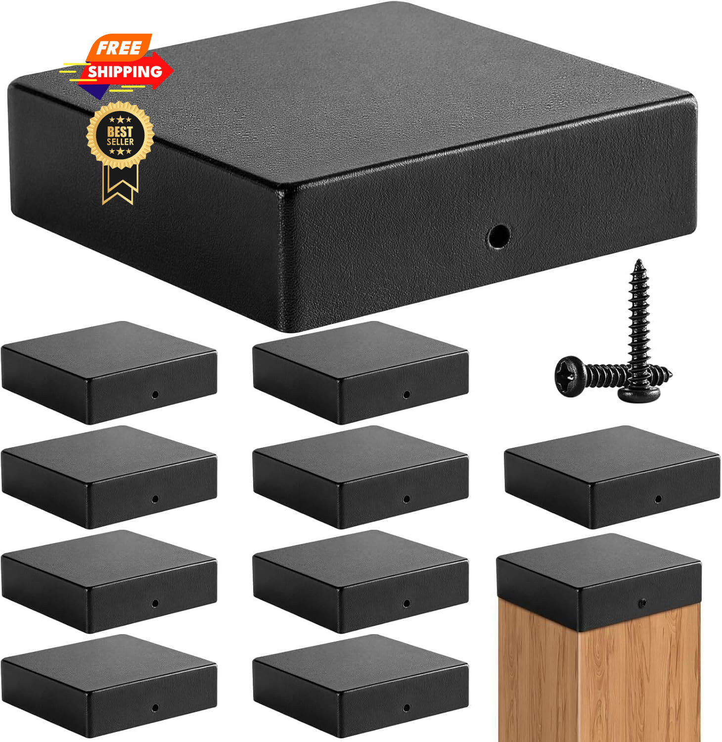 Conderyang 10 Pack 4x4 Post Caps, Fits 3.5"x3.5" Wood Posts, Black