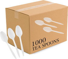 1000 Pack White Plastic Teaspoons Medium Weight Disposable Reusable Party Spoons