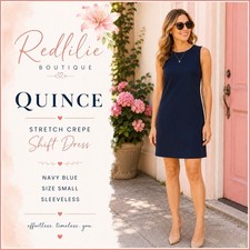 Quince Women’s Fluid Crepe Navy Sleeveless Shift Mini Dress Size Small