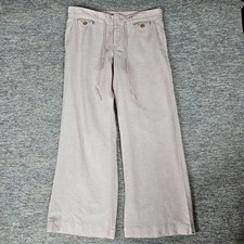 Gap Pants Women's 12 Beige Linen Blend Drawstring Wide Leg Relaxed Fit Casual