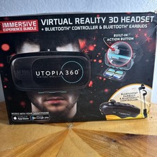 ReTrak Utopia 360 Degree 3D VR Headset Bundle Bluetooth Earbuds  Controller