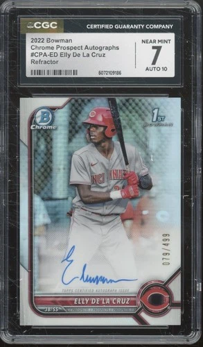 2022 Bowman Chrome Refractor Elly De La Cruz Autograph /499 RC NM CGC 7 10 Auto