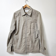 Folk Mens Shacket Stone Beige Seersucker Zip Front Overshirt Size 3 M Shirt